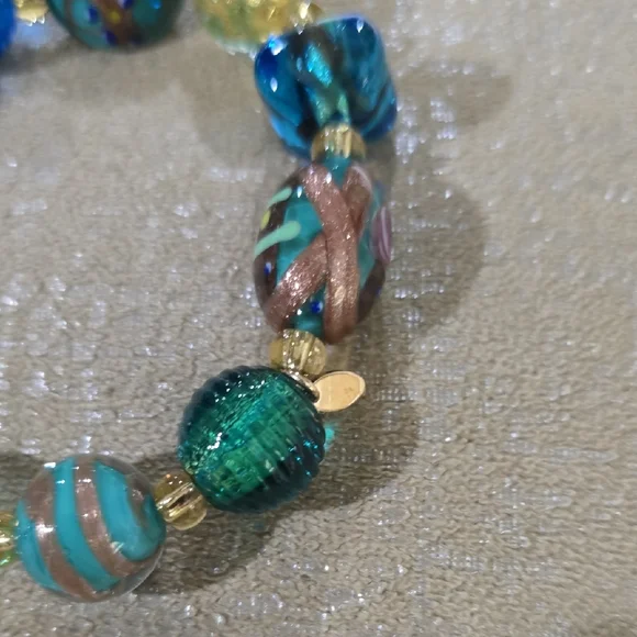 Elegant Green and Gold Beaded Bracelet. Murano. One Of A Kind. Hand Painted. - Picture 4 of 7